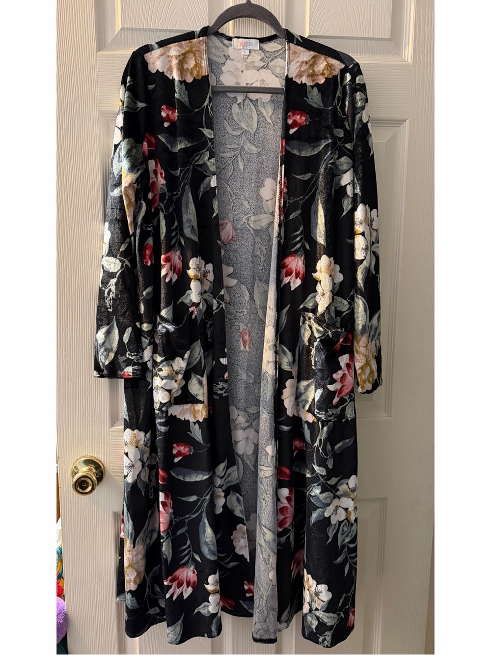 LuLaRoe Black Floral Maxi Cardigan L